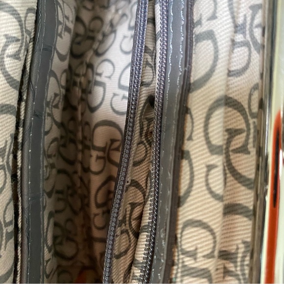 Small Evening Clutch Handbag Rhinestones Faux Grey Leather Animal Print Guess - Picture 6 of 13